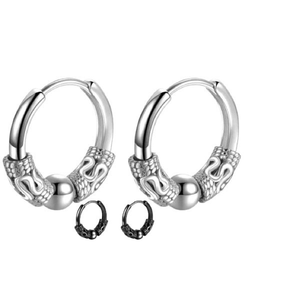 Beads Filigree Hoop Earrings for Men Stainless Steel Earrings. - Picture 1 of 5